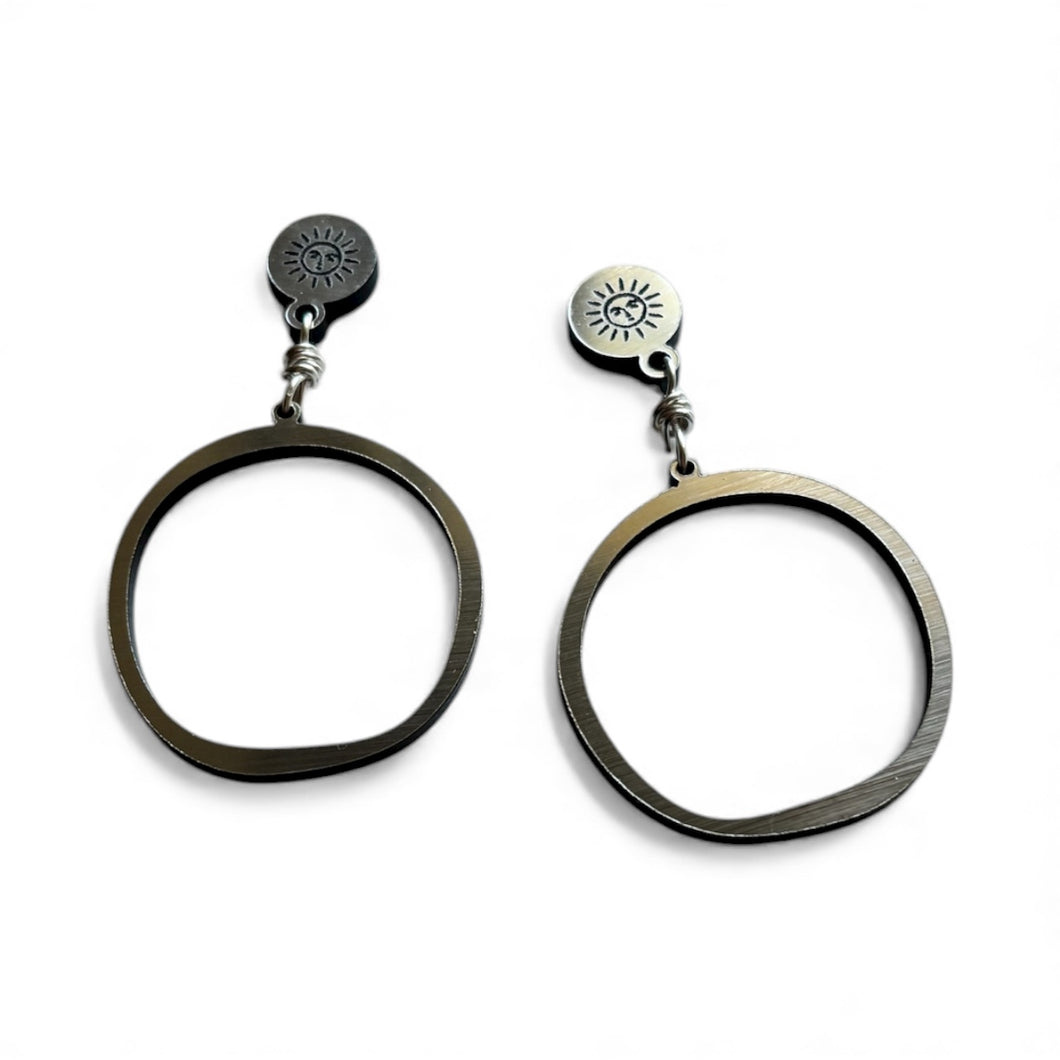 Helios Hoops | Engraved Sun Acrylic Earrings with Fine Silver Accents