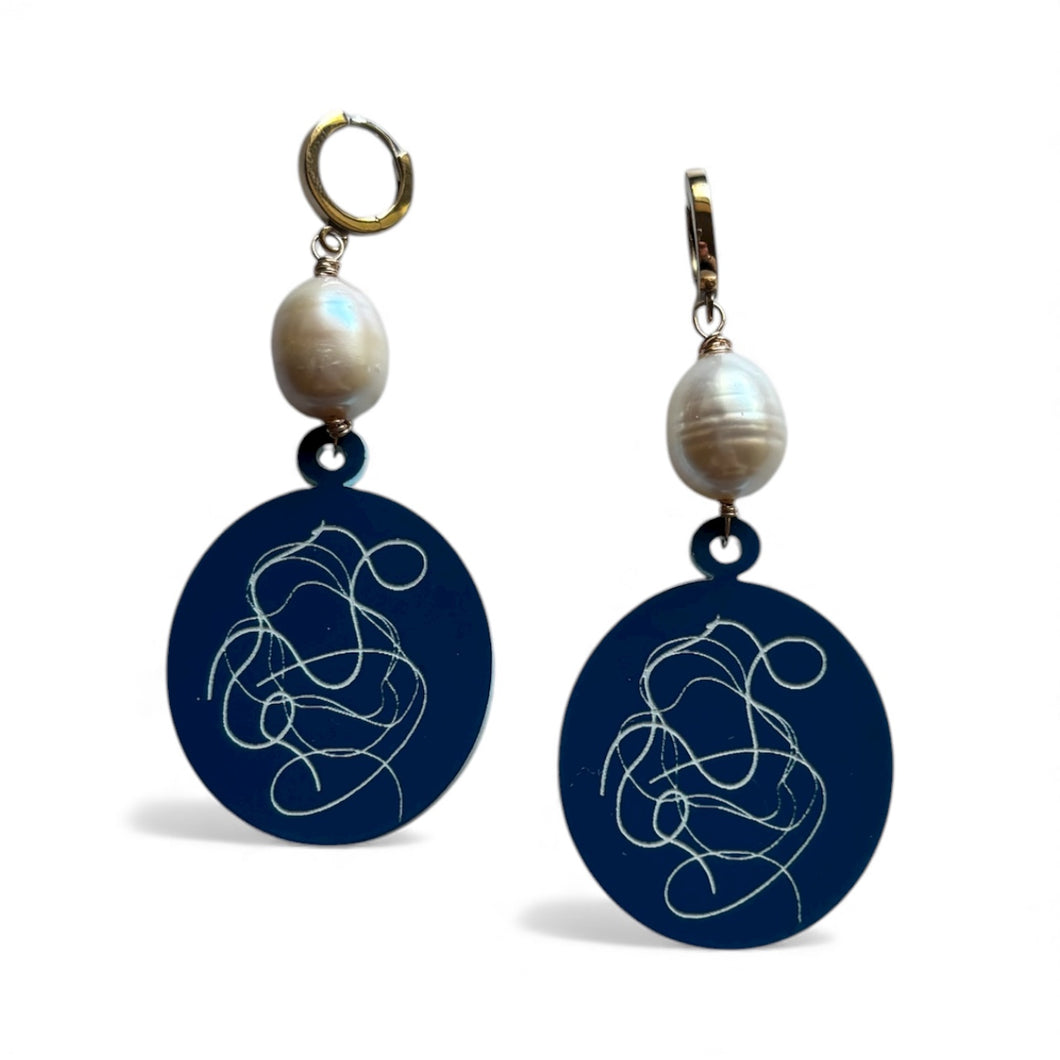 Tidal Line Dangles | Freshwater Pearl & Abstract Acrylic Earrings